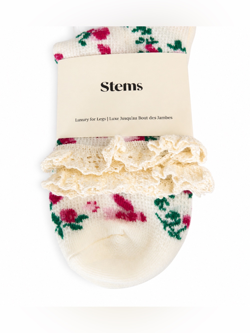 Stems Cream Floral Ruffle Ankle Socks - 2 pair